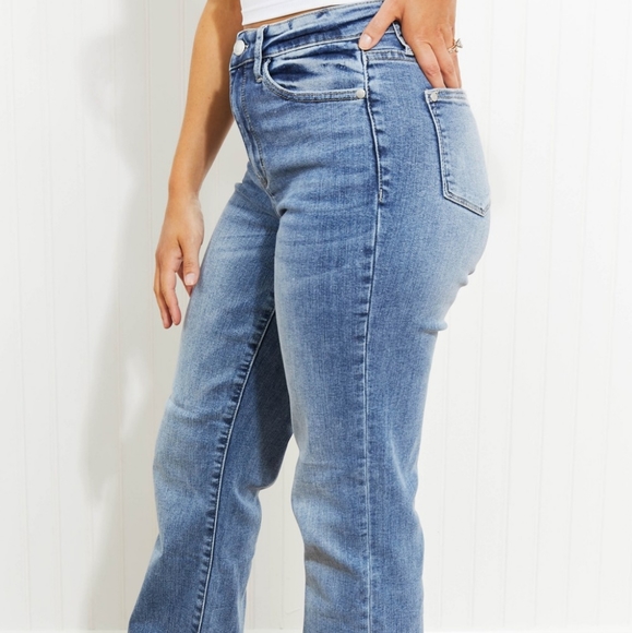 SOLD OUT! Judy Blue Lennon Full Size Wide Cuff Straight Leg Jeans - Picture 3 of 12